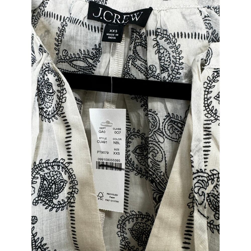 J.Crew Popover Boho Top Bandana Print Ramie Natural Black Casual XXS - Picture 8 of 9